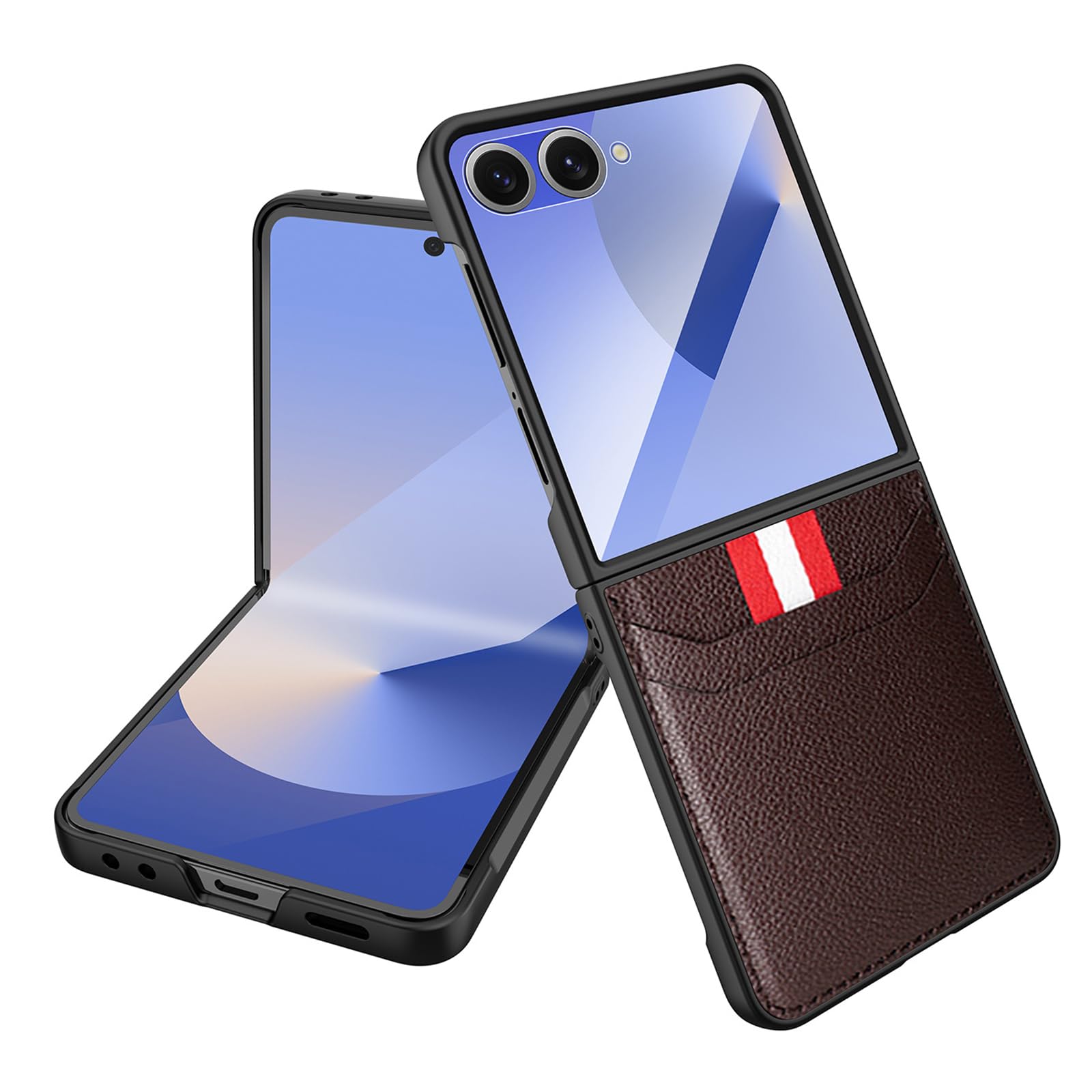 Étui pour Samsung Galaxy Z Flip 7, Mince Coque en Cuir avec Fente pour Carte Écran Protection Anti-Chute Anti Empreinte Housse,Marron,Flip 7