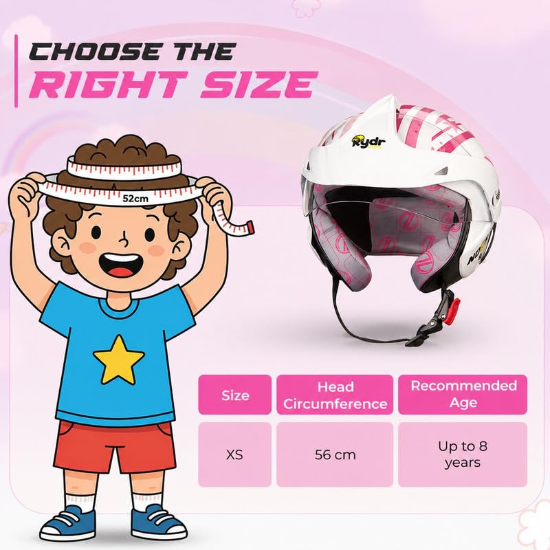 Image of Rydrkids Star S-Peak Nova Pink Kids Motorcycle Helmet with Visor & Peak - Size S 3 to 7 Years, Lightweight & Adjustable Safety Helmet for Girls