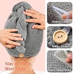 YFONG 2 Pack Microfiber Hair Towel Wrap for Women, Super Absorbent Quick Dry Hair Turban for All Hair Style Anti Frizz, Large Hair Drying Towel with Button - Image 5