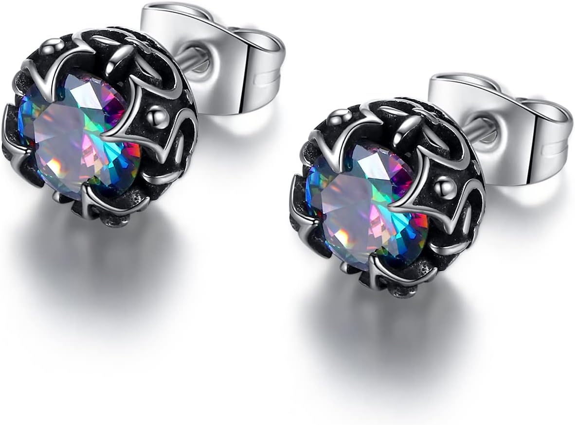 REVEMCNJewelry Silver Tone Stainless Steel Vintage Stud Earrings for Men Women, Various Styles