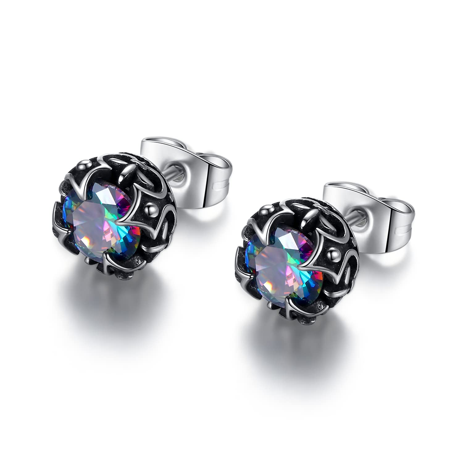 REVEMCNJewelry Silver Tone Stainless Steel Vintage Stud Earrings for Men Women, Various Styles