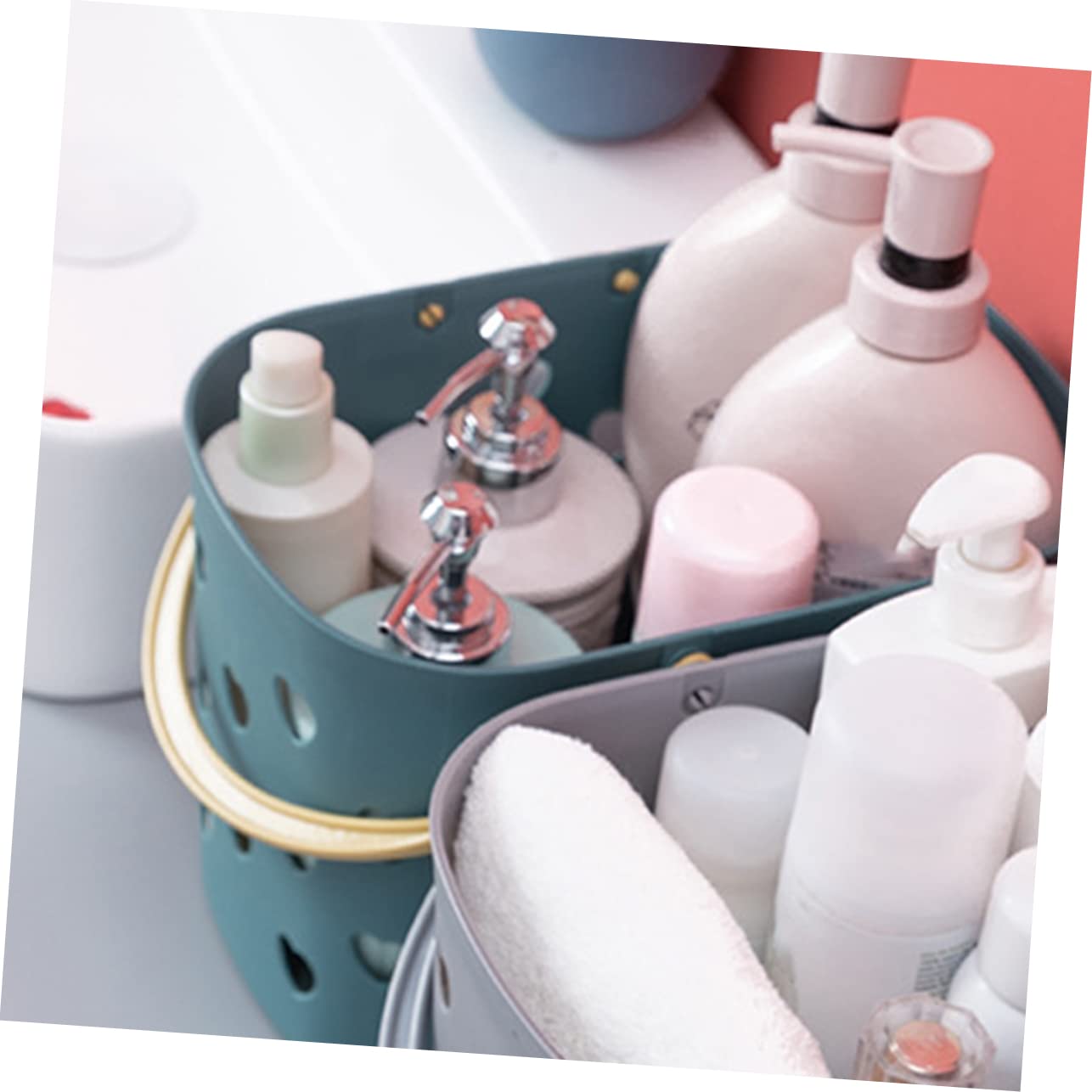 Cesta para Guardar Champú con Diseño Hueco y Apilable de Pp Azul, Cesta de Ducha Portátil Adecuado para Organizar Productos de Baño