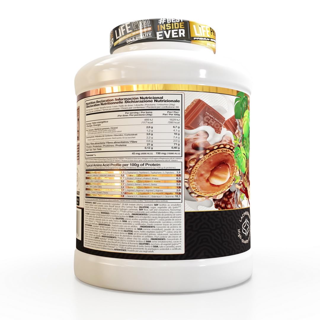 Life Pro Whey Gourmet Edition 2kg | Alimento deportivo de Concentrado de Suero de Leche | Enriquecido con Tolerase para una digestión más suave | Sabores exclusivos (CHOCO MONKY ROCHER)