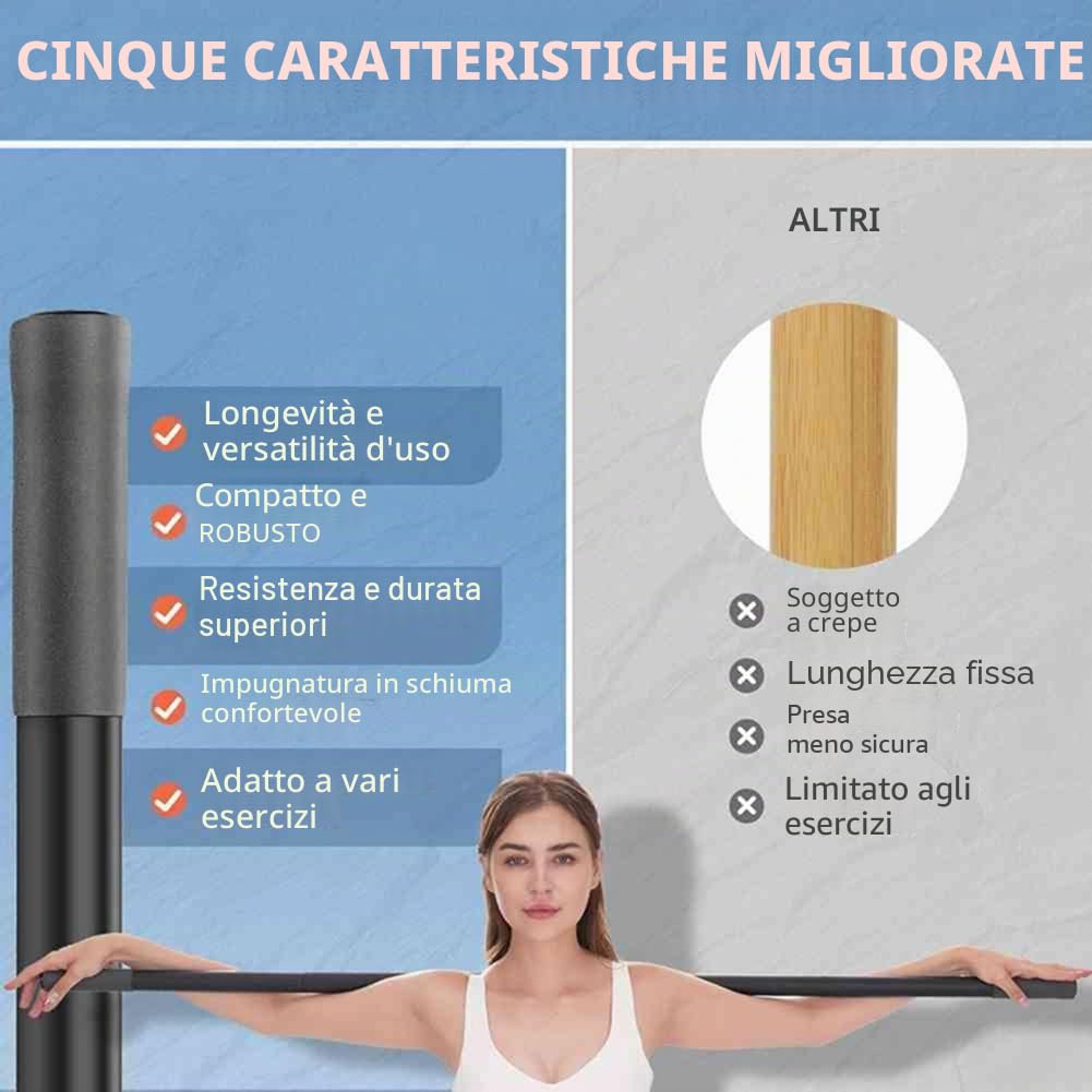 Bastone da Yoga da 5 Piedi, Bastone da Stretching Regolabile in Acciaio per Mobilità, Flessibilità Ed Equilibrio, Versatile Bastone per Esercizi