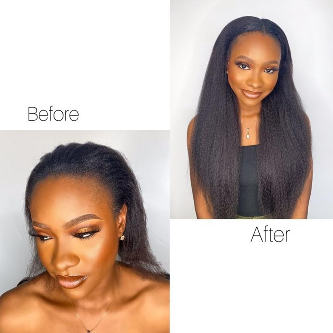 Kinky Straight Lace Front Wigs Soft As Human Hair Pre Plucked with Baby Hair 180% Density Yaki Straight Transparent HD Lace Wig 180% Density Glueless Wigs for Black Women (13x4x1, 20 Inch)