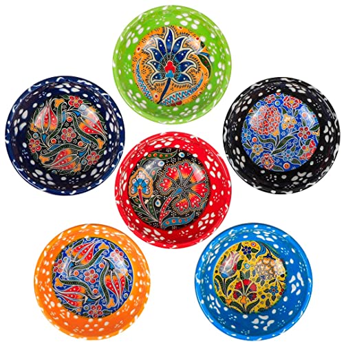 Heracraft 6Pcs Hand Painted Turkish Ceramic Snack Bowls 3.35''/8.5Cm-74Ml/2.5 Oz Decorative Ottoman Tulips Design Multi-Purpose Cute Set - Pinch Sauce Dipping Finger Small Serving Bowls #TOP9