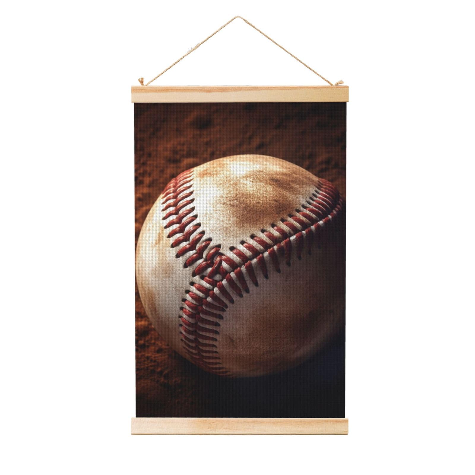 Baseball Poster Wooden Shaft Hanging Poster Wall Hanging Banner Canvas Artwork with Wood Frames 12"x18" Modern Artwork Decor Ready to Hang Wall Art for Home Decor Scroll Painting
