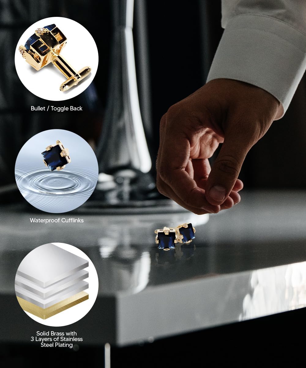 Princess Cut Color Stone Cuff Links