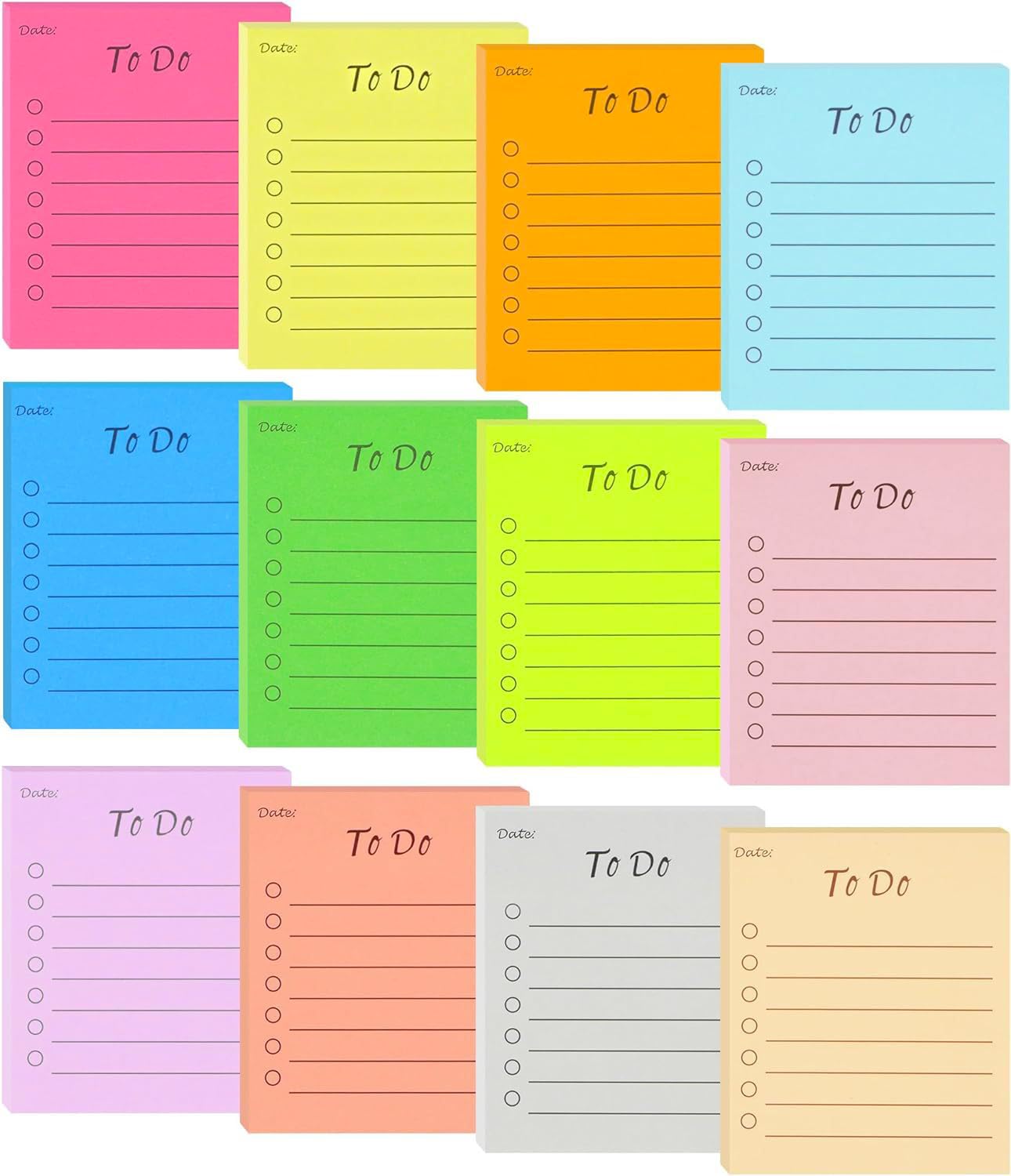 12 Blocs De Notas Adhesivas De Colores Con Rayas - Tamaño 10x7 Cm Para Listas Y Recordatorios