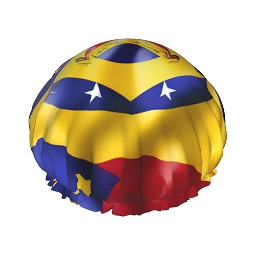 Double Layer Waterproof Shower Cap for Women,Portable Hair Protection for Long Hair,Versatile Bath Accessory Flag of Venezuela