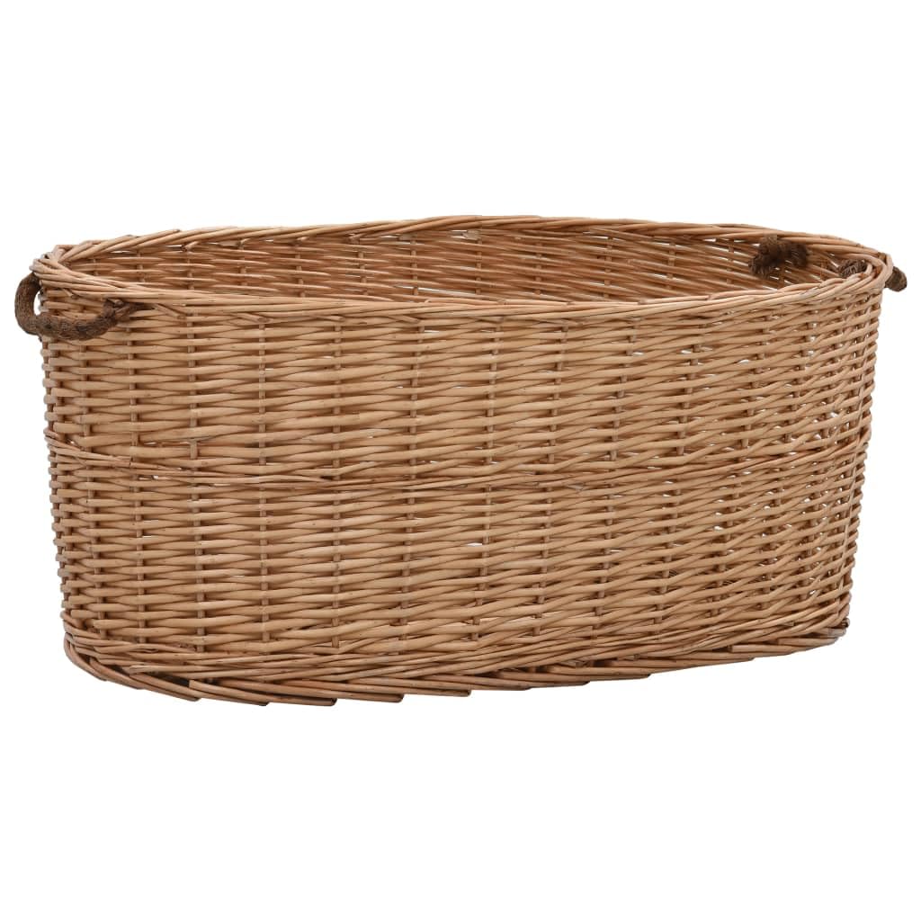 Cesta de madera de mimbre natural con asas de transporte, 78 x 54 x 34 cm, versátil cesta para leña para chimenea y estufa en interiores, sala de estar, terraza, almacén robusto