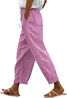 2025 - Mujer Primavera y Verano Ligero Transpirable Tamaño Grande Pantalones Casuales Holgados Cómodos Pantalones Largos de Playa Pantalones de Lino de Cintura Alta Pantalones con Agujeros