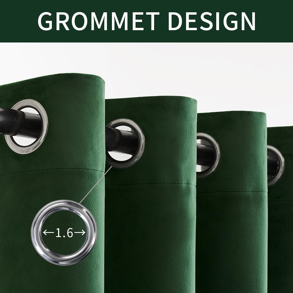 Woaboy 100% Blackout Emerald Green Velvet Curtains-2 Panels 84 inch Completely Blackout Window Drapes Thermal Insulate 3 Layer Curtains with Black Liner for Bedroom Room, Grommet Top (52 * 84")