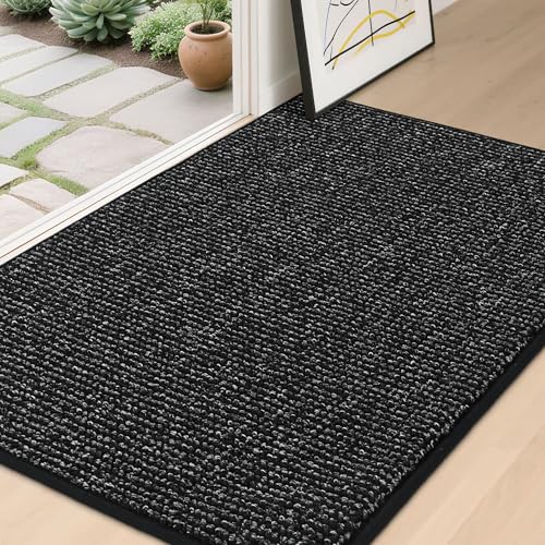 Image of BEQHAUSE Dirt Trapper Door Mat 32 inch x 48 inch, Non-Slip Washable Doormats Entrance Mat, Dirt Resistant and Absorbent Welcome Mat, Low Profile Floor Mats for Front Back Door and Entryway, Black