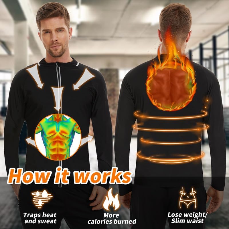 Miniatura 3 de SHAPERIN Camisa de sauna para hombres para pérdida de peso, chaqueta de sauna para atrapar el calor, traje de sauna, chaleco para sudar, moldeador