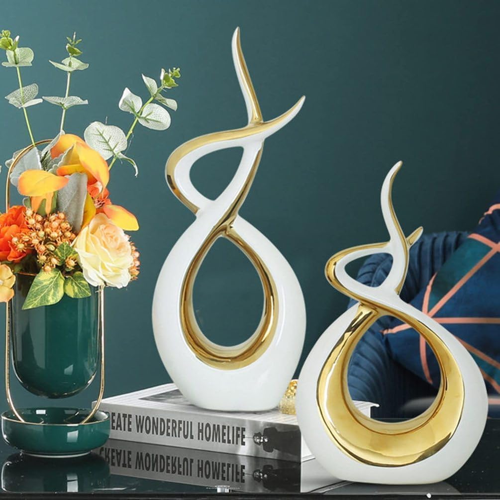 LGYKUMEG Oggettistica Casa Moderna Decorazione in Bianco Design spirale decorativa alta 30 cm Soprammobili moderni Ceramica Astratto scultura Soggiorno Ufficio Decorazioni,Bianca,S