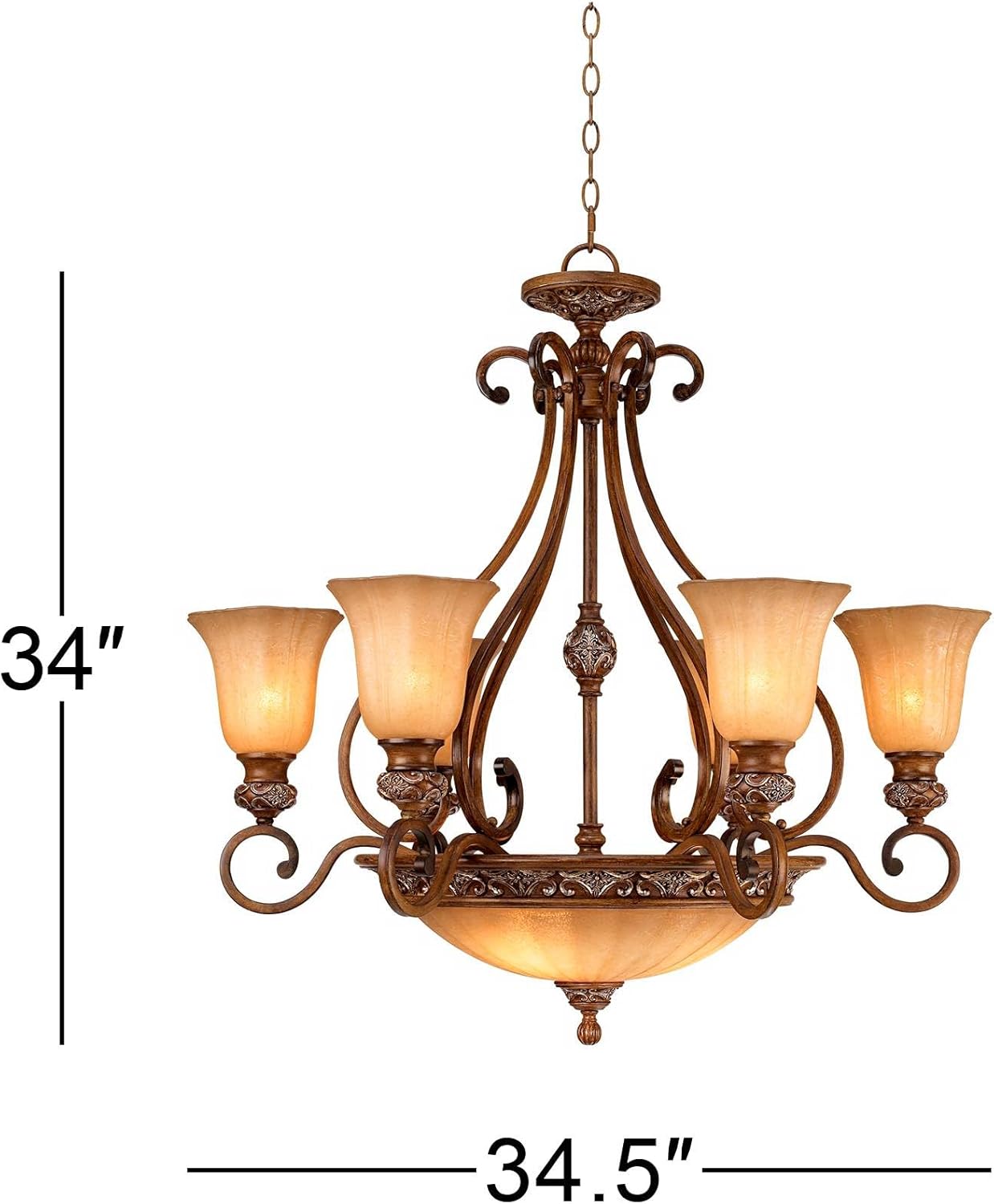 Kathy Ireland Sterling Estate Golden Bronze Chandelier 34 1/2" Wide Rustic Champagne Glass Bowl Shade 9-Light Fixture for Cottage Core Dining Room House Foyer Entryway Kitchen Bedroom Living High