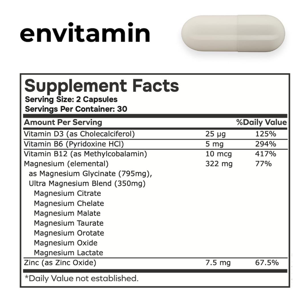 envitamin Ultra Magnesium Glycinate - 8 in 1 Formula with Methylated Vitamin B12, Vitamin D3 and B6. — Amazon image 2