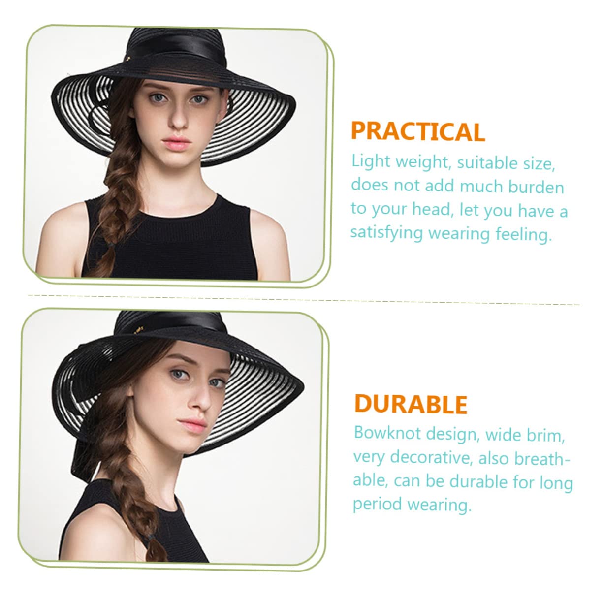 BESPORTBLE 2 Pièces Chapeau de Plage été Femme Large Brim et Nœud Délicat Chapeau de Protection Solaire Respirant pour Activités Extérieures pour Plage et Sorties