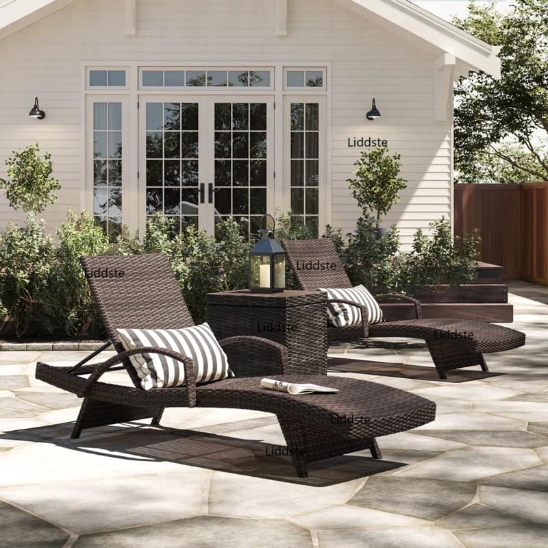 Image of Outdoor Poolside Lounger with Adjustable Backrest Sun Chaise Recliner for Terrace Garden Poolside for Relaxation Durable and Stylish- Set of 2 (Black 2)