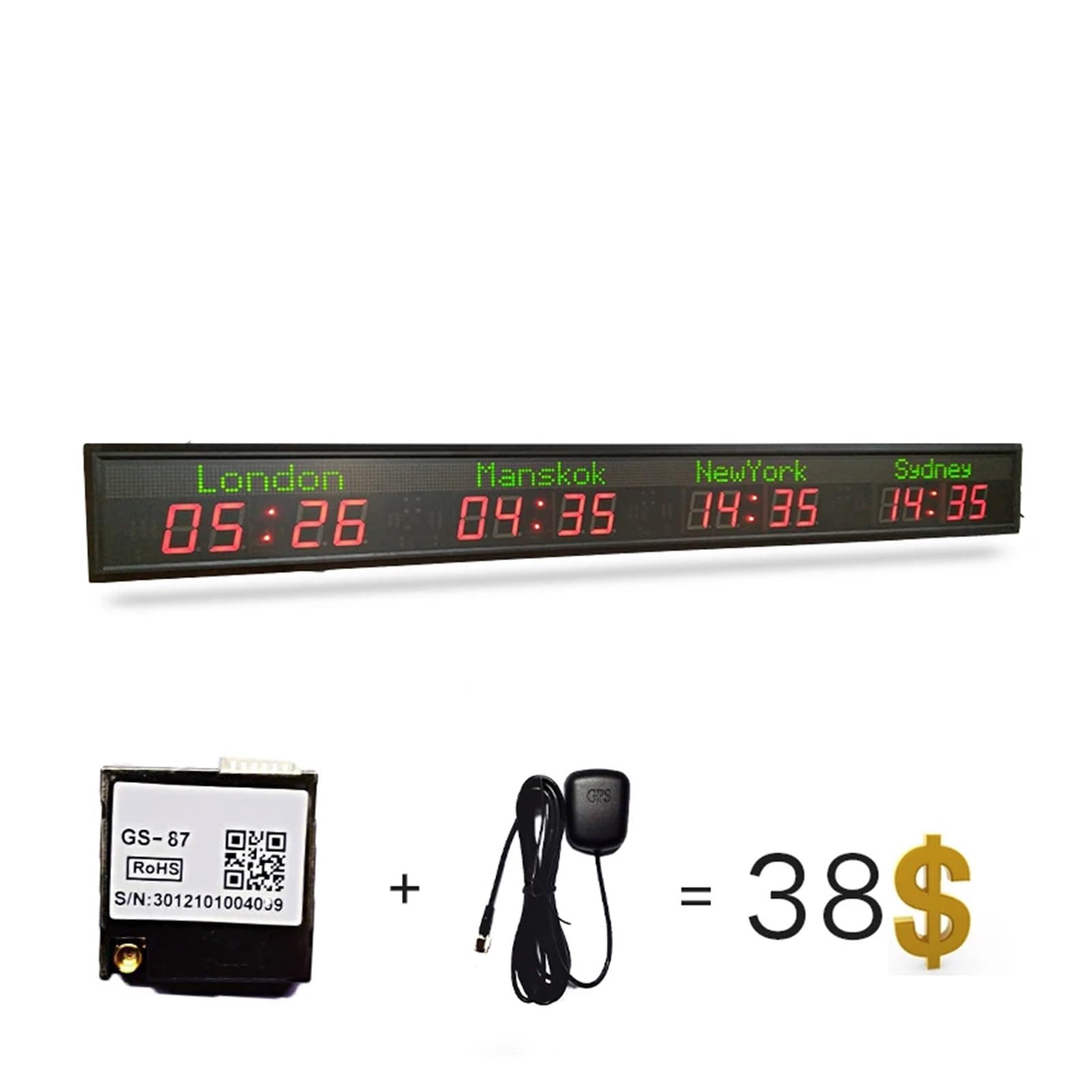 Multiple Time Zone Clock/LED World Clock 4 Cities(Add GPS)