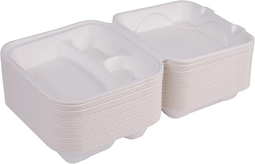 Miniatura 10 de Eco-Products Renovable & Compostable Vanguard White Sugar Cane Clamshells, 8x8x3in, 3-Compt, caja de 200 Sin PFAS producto agregado  BPI & ASTM