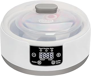 Automatic Yogurt Maker with Adjust Temp(32°C-45°C/90°F-113°F)&Time(1-42h) BPA-free PP Lid,Celsius Increment,Hour Countdown,LED Display,304 Stainless Steel Inner Bowl (1.2 Quart)
