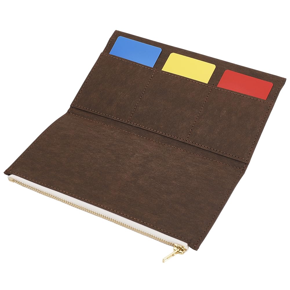 CRASPIRE File Folders Zipper Pocket 8.07x4.72In Travelers Coconut Dark Brown Notebook Planner Wallet Card Passport Holder Paper Invoice Storage Bag for Journal Cover Tn Accessories Stationery Protect