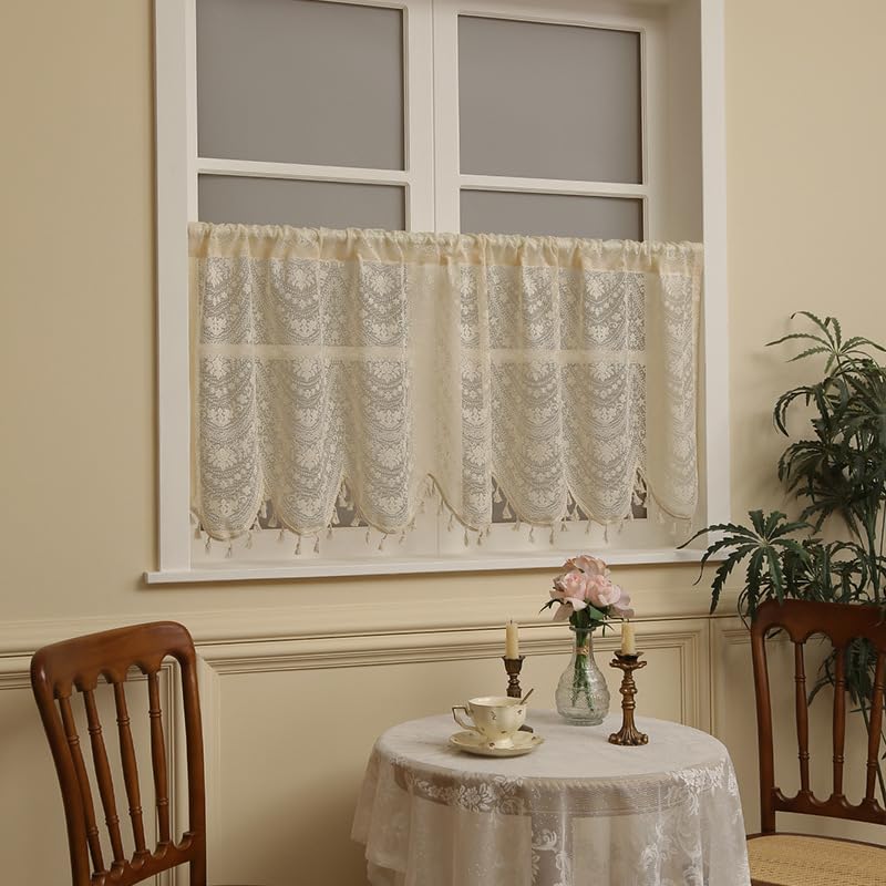 Cortinas de media ventana color beige de 150x60 pulgadas para decoración de comedor 3