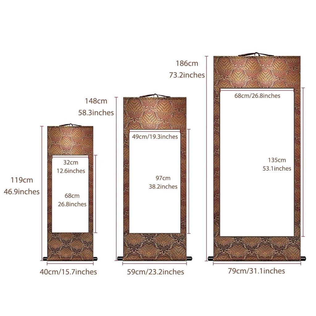 Obraz zwoju „Sutra Serca” w elegancji, pionowa dekoracja ścienna do sypialni, chińskie zawieszenie Feng Shui, kreatywny wybór prezentów(Brown D,79L x 186W cm)