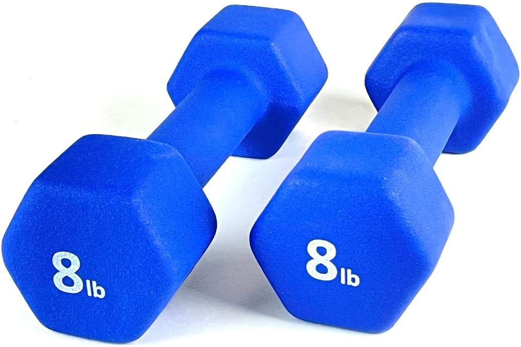 FRS Barbell Neoprene Coated Hex Dumbbell Weights (Blue 8LB, Set of 2)