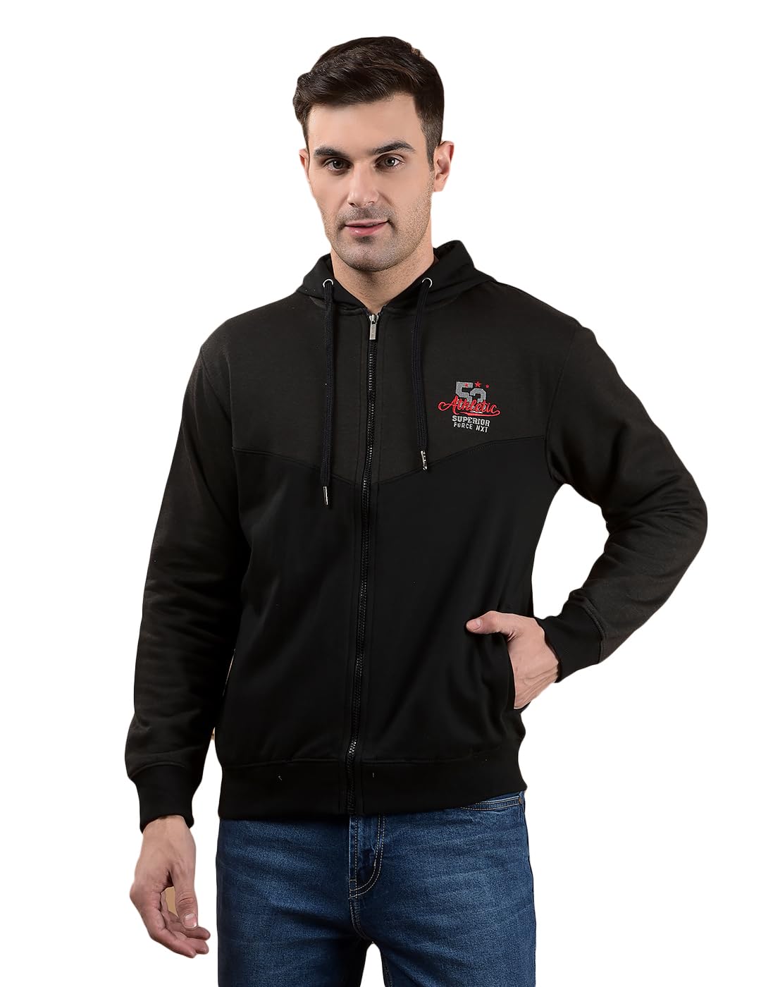 force nxt Super Combed Cotton Rich Fleece Mens Colorblocked Hoodie with Zipper & Pockets-picture-50