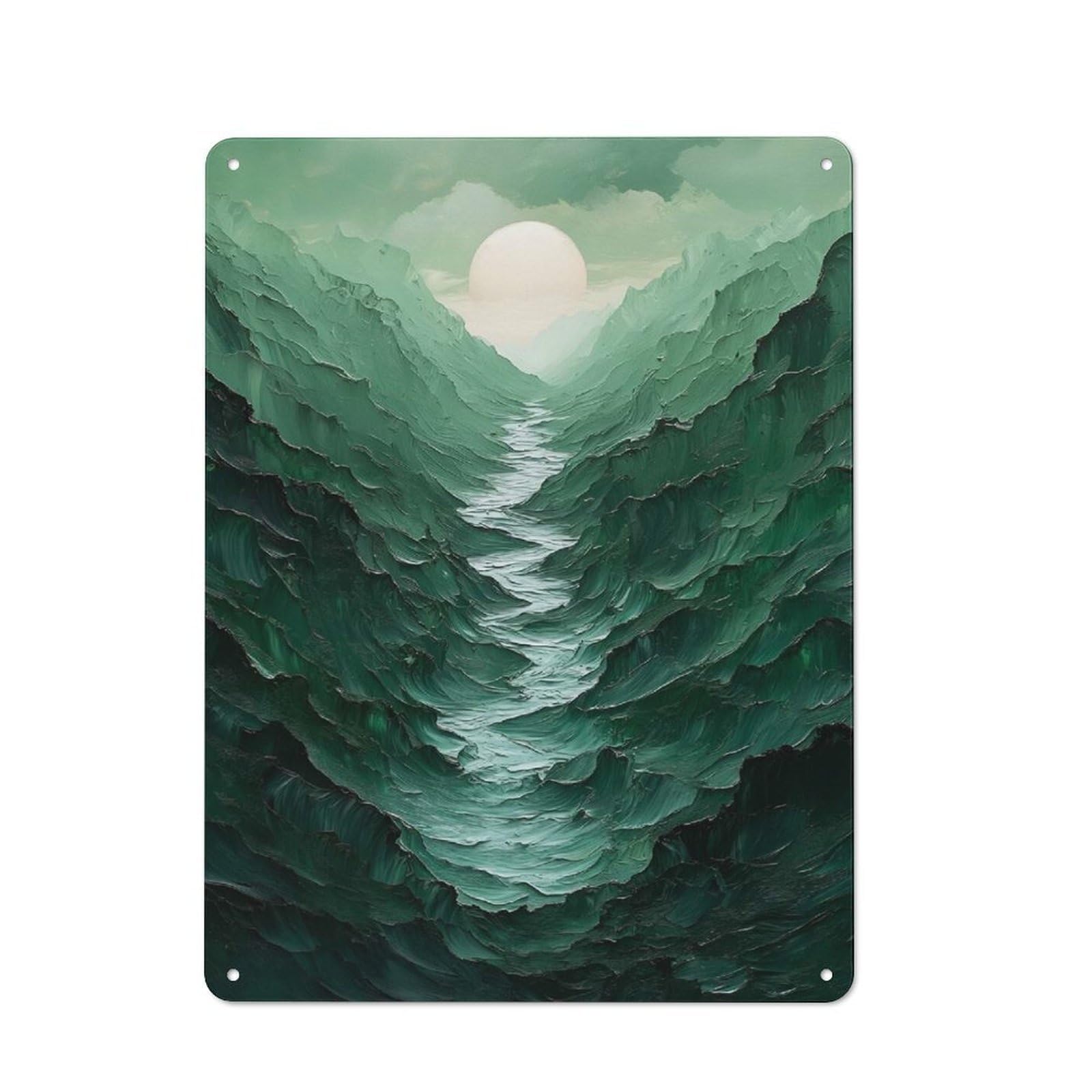 Junmoney Style-3 Green Mountain Valley With River And Sun Classic Metal Wall Decor 40X30cm, Tin Sign For Bar, Kitchen, Garage Or Games Room