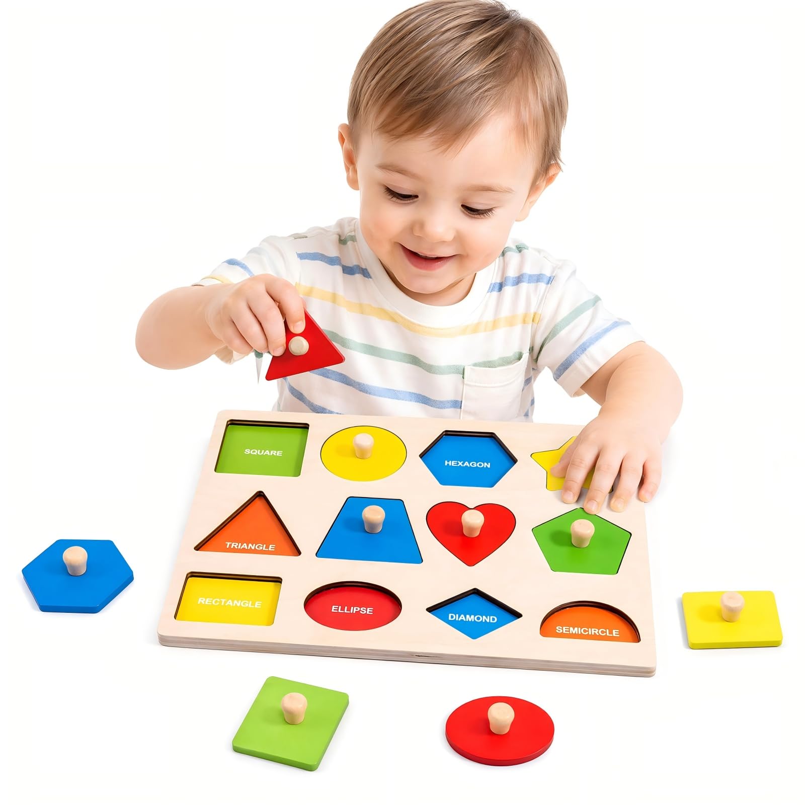 Montessori Toys for 1 2 3 Year Old Wooden Shape Peg Puzzle Baby Puzzle Shape Sorter Educational Toys for 1 Year Old Toddler Puzzles Ages 1-3 Boy Girl Gift (Large) — image 1