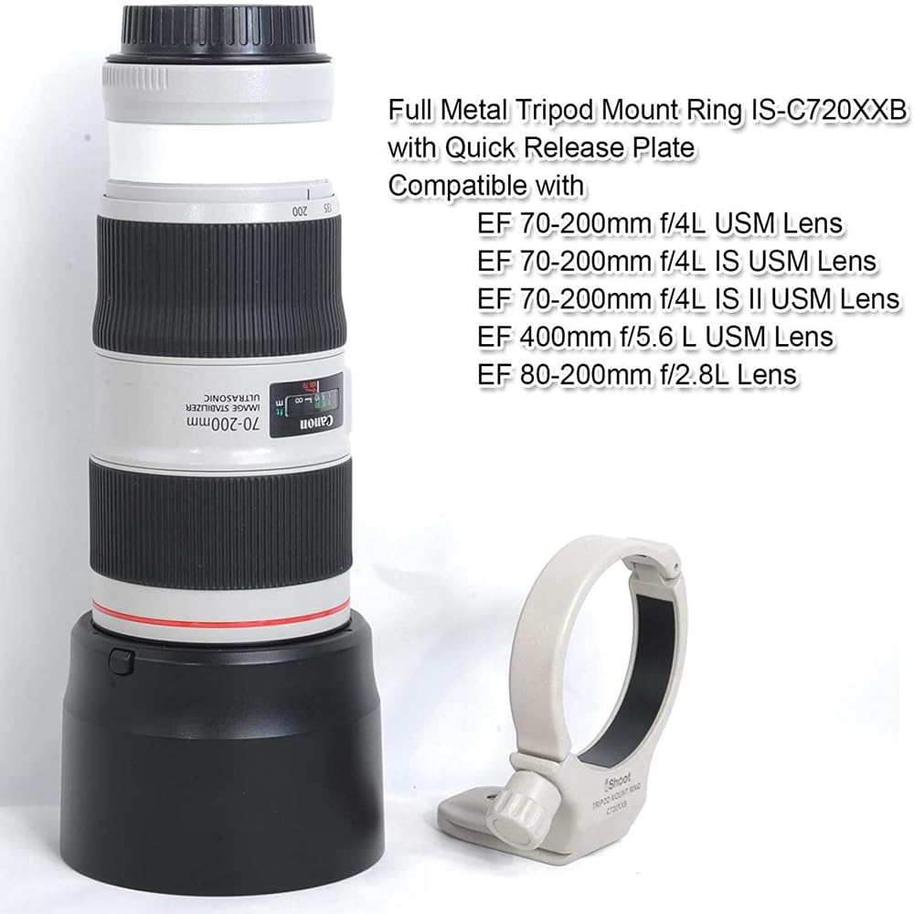 iShoot Anello di montaggio per treppiede Collare obiettivo compatibile con Canon EF 80–200mm f/2.8l, EF 70–200mm f/4L (IS) USM, EF 400mm f/5.6 l USM, Staffa Supporto Arca Fit Piastra Sgancio Rapido
