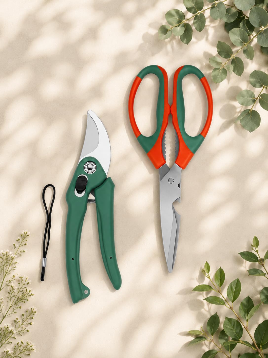 PLANETXERO Multipurpose Gardening Scissors & Green Pruner Set of 2– Heavy Duty Garden Shears with Stainless Steel Blades and Soft Grip Handles for Pruning, Trimming, Harvesting, and Plant Care (GTK)-image-31
