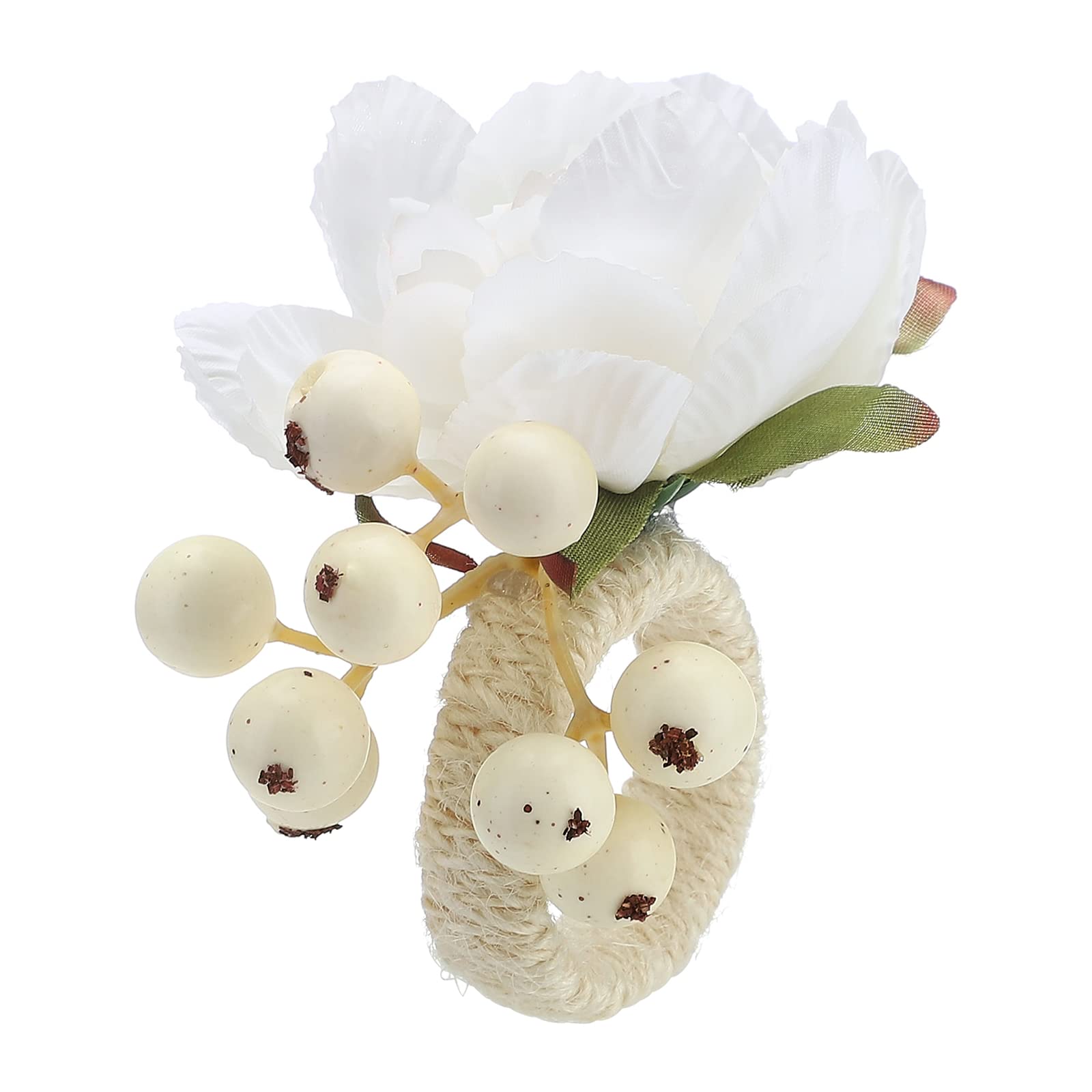 Set Di 6 Portatovaglioli Floreali Con Fibbie, Colore Bianco, In Metallo, Per Matrimoni E Cene Eleganti