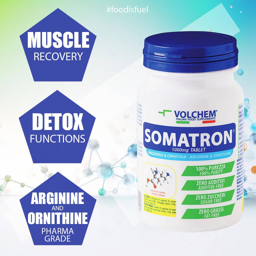 Volchem Somatron Tablet, Integratore Alimentare con L-Arginina e L-Ornitina, 100% Purezza, Senza Grassi, Additivi e Zuccheri, Barattolo da 300 Compresse, 420 g