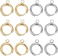 Vista 1 de UNICRAFTALE 12 piezas de 2 colores de 0.591 in de diámetro real chapado en oro de 24 quilates 201 de acero inoxidable 201 aretes de aro con bucles