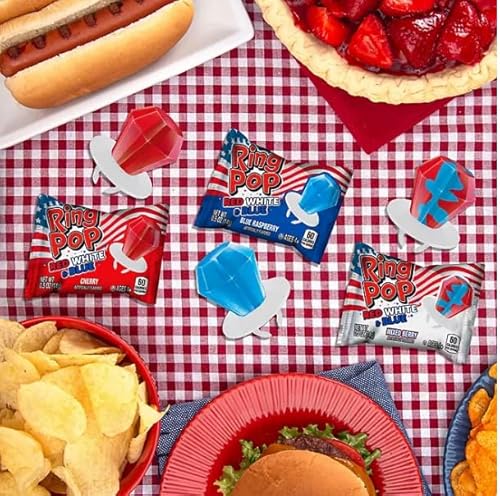 Ring Pop Hard Candy | Individually Wrapped Wearable Lollipop Suckers Snack Assorted Flavors | Birthday Party Pinata Gift Deco Prize Box Goodies (Red White & Blue) #TOP2