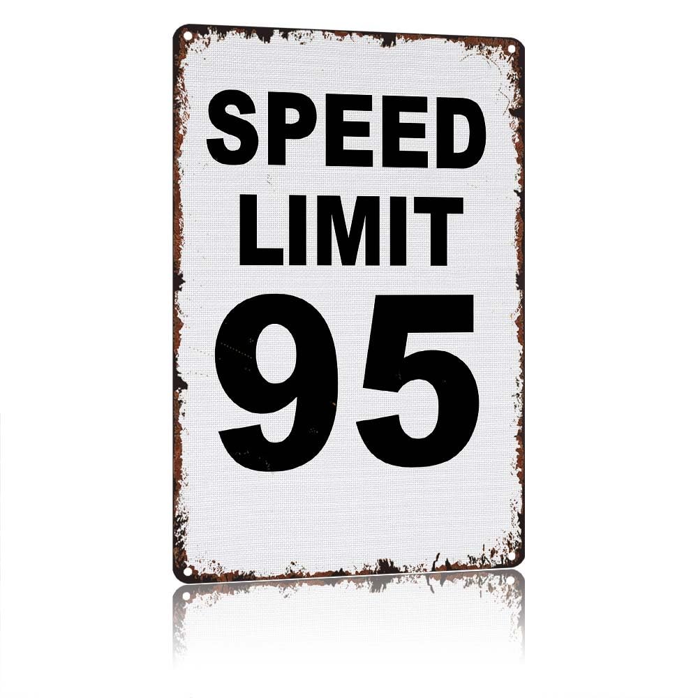 peiyeety Speed Limit 95 Vintage Aluminum Metal Sign, 12X8in, Retro Rusted Edge Decorative Wall Art, Rustic Tin Plaque Decor for Garage Man Cave Bar Outdoor Courtyard Home Decoration