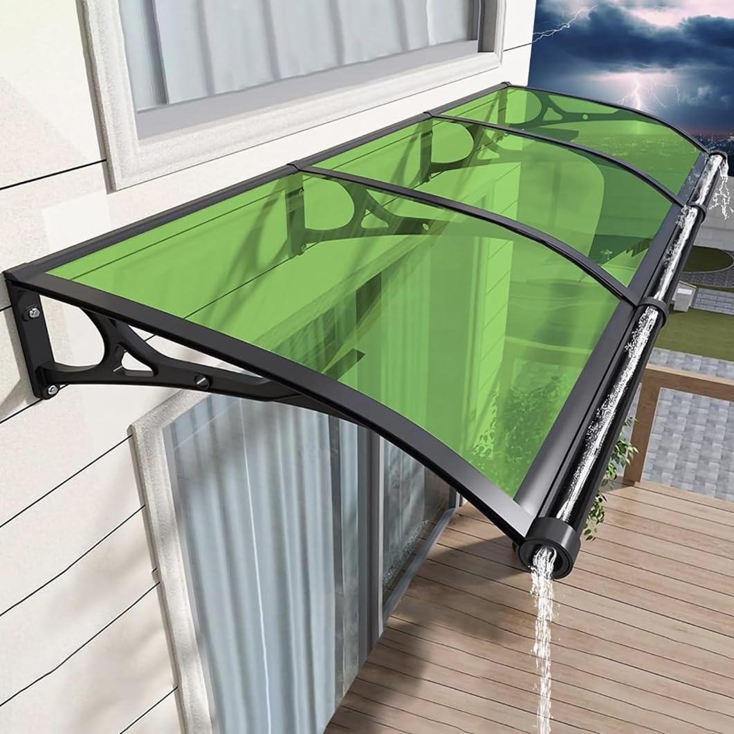 Auvent de porte extérieure résistant aux intempéries protection solaire polycarbonate vert