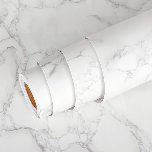 Miniatura 6 de Livelynine Papel de contacto blanco mármol para encimeras de cocina impermeable para encimeras de cocina, papel de contacto para despegar y pegar,