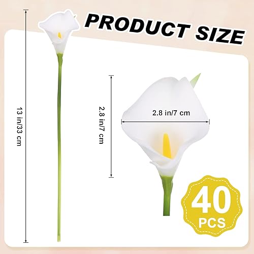 Miniatura 2 de Jexine 40 flores artificiales de lirio blanco de 13 pulgadas, ramo de boda, flores de látex artificiales de tacto real para decoración del hogar,