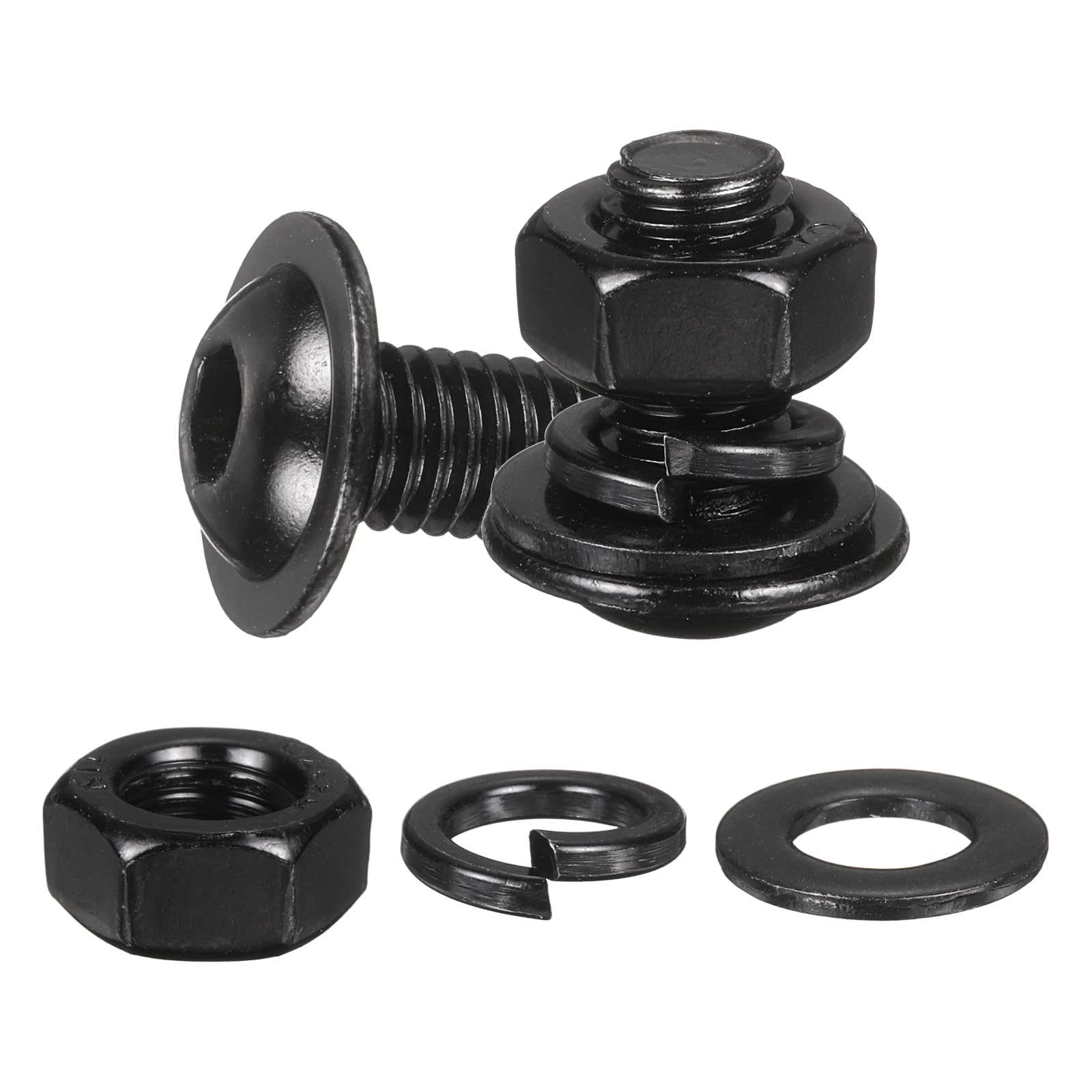 M METERXITY 20 Set M8 x 12mm Flanged Button Head Socket Cap Screws, Black 304 Stainless Steel 18-8 Hex Socket Head Screws Bolts, Nuts, Flat & Lock Washers for DIY, Furniture, Automotive