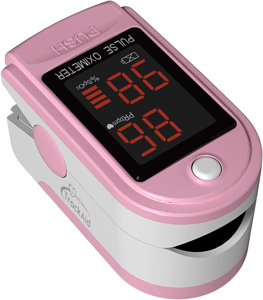 TrackAid Pulse Oximeter Portable Finger Oxygen Saturation and Pulse Rate Monitor (Pink)
