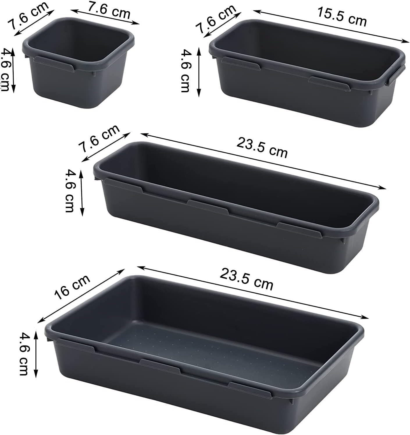 WUWEOT 42-teilige Schubladen Ordnungssystem Schubladen Organizer Schubladeneinsatz Aufbewahrungsbox Schreibtischschubladen Organizer für Kosmetik Schreibtisch Büro Bad Küche Weiß und Dunkelgrau