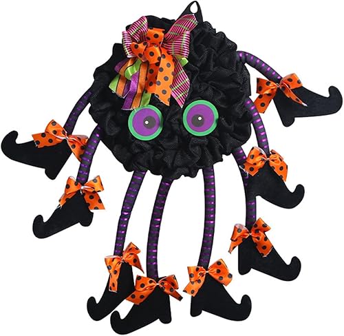 Fenteer Guirnalda de guirnalda de Halloween para colgar en la puerta, corona artificial, adorno colgante de corona espeluznante, corona de araña con