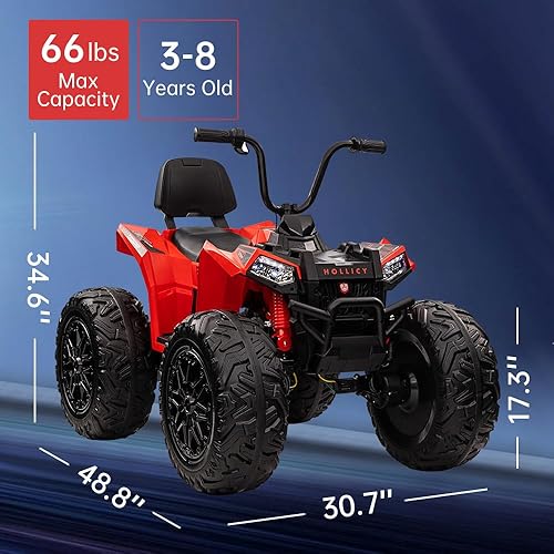 Miniatura 7 de Vehículo ATV para niños, juguete de 24 V, vehículo eléctrico cuádruple 4x80W, potente motor de 4 x 80 W, con batería grande de 7 AHx2, mango de