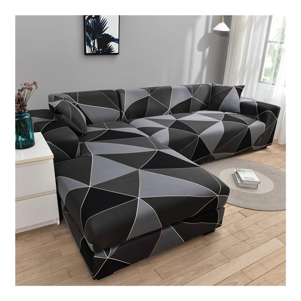 Housse de canapé 1/2/3/4 places extensible motif géométrique salon